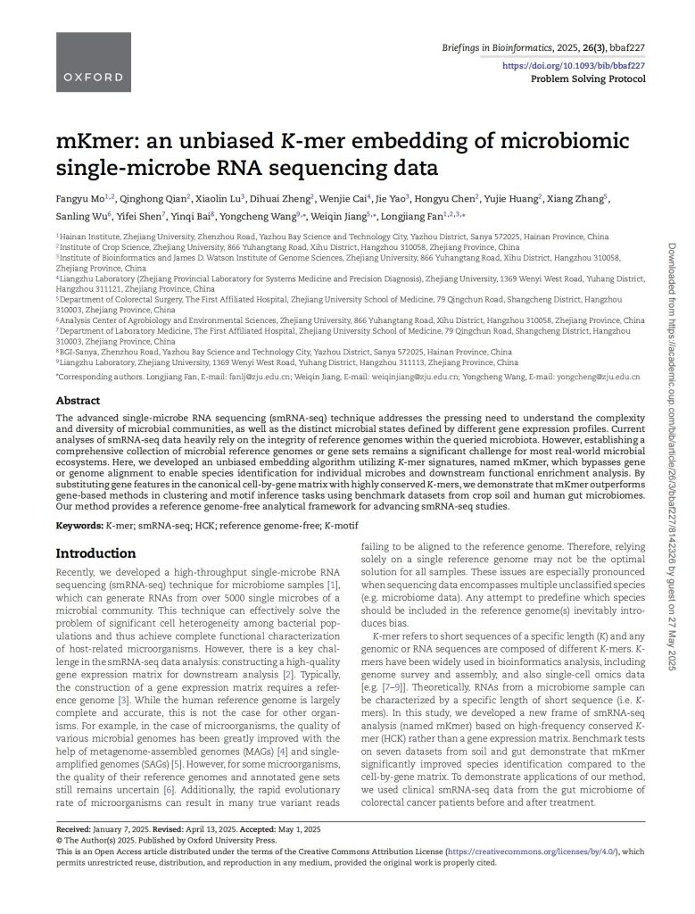 mKmer: an unbiased K-mer embedding of microbiomic single-microbe RNA sequencing data